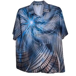 Hardaddy Mens Large Blue Psychedelic Geometric Starburst Short Sleeve Shirt